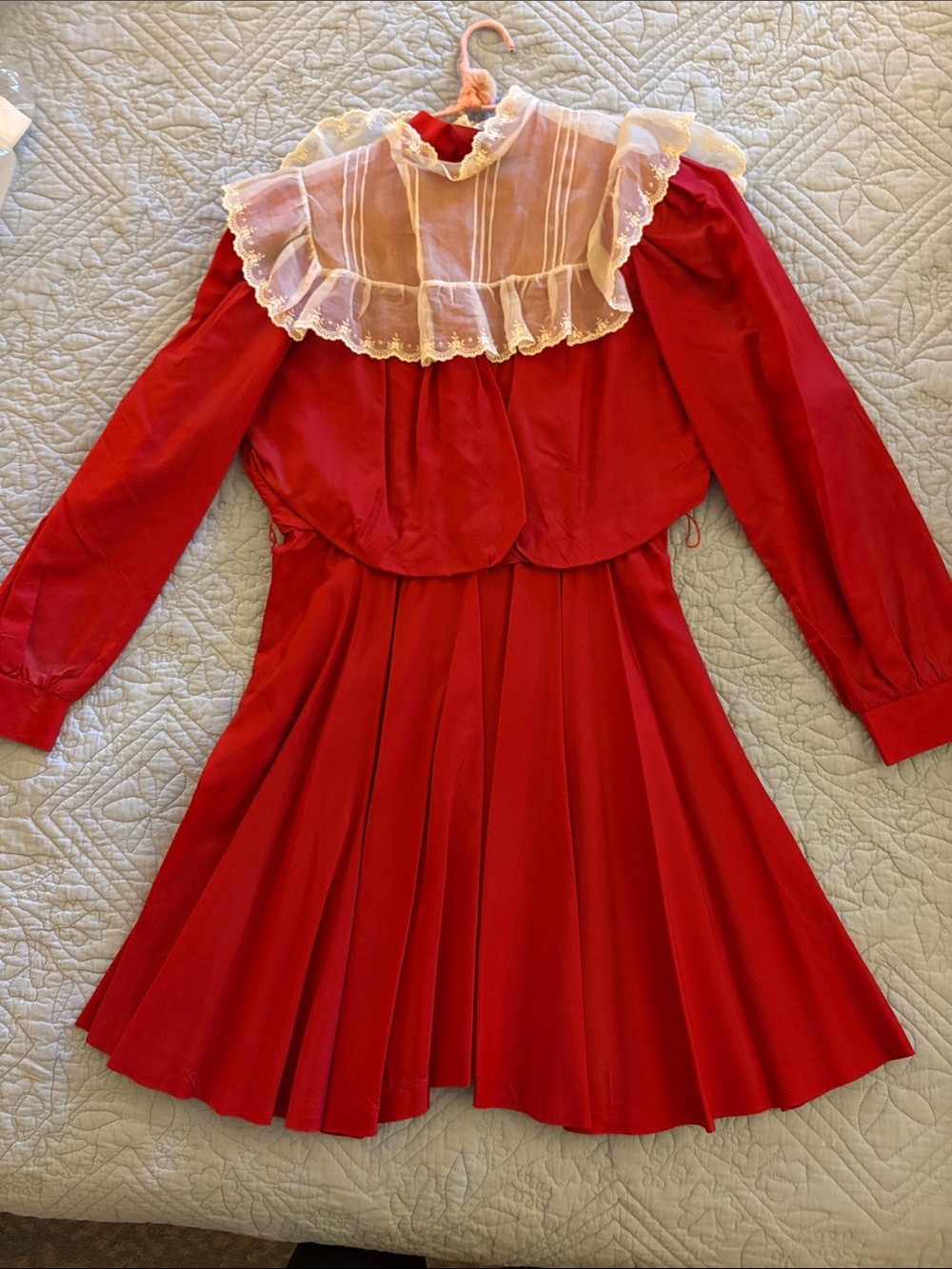 American Girl Red Dress with White Lace Collar